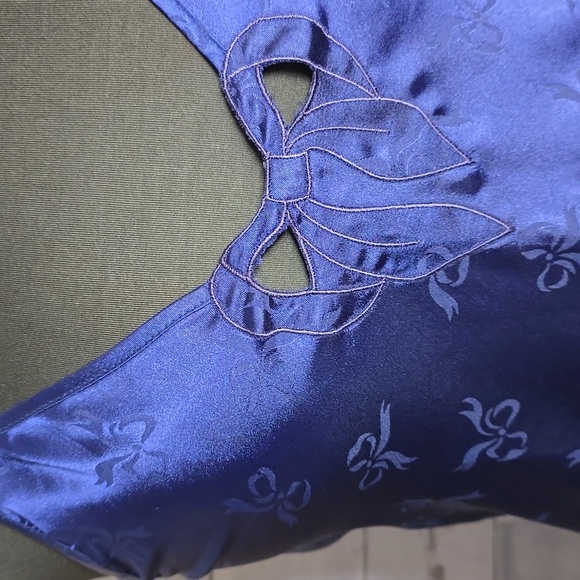 Vtg 80's Sabrina By Mervyns Blue Satin Bow Slip Dress - Picture 3 of 10